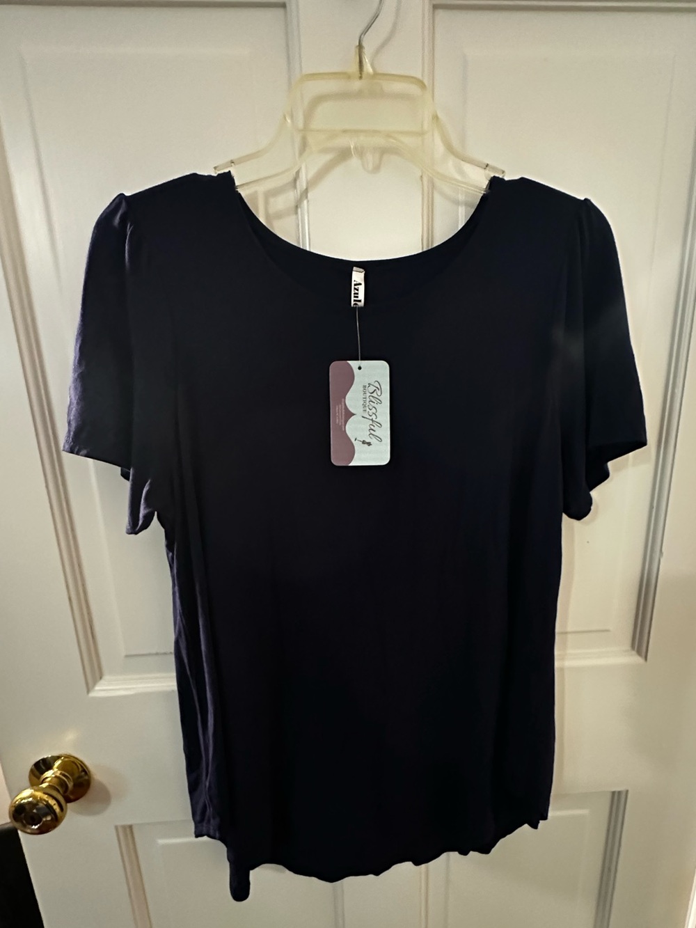 Navy Short Sleeve Scoop Neck Top